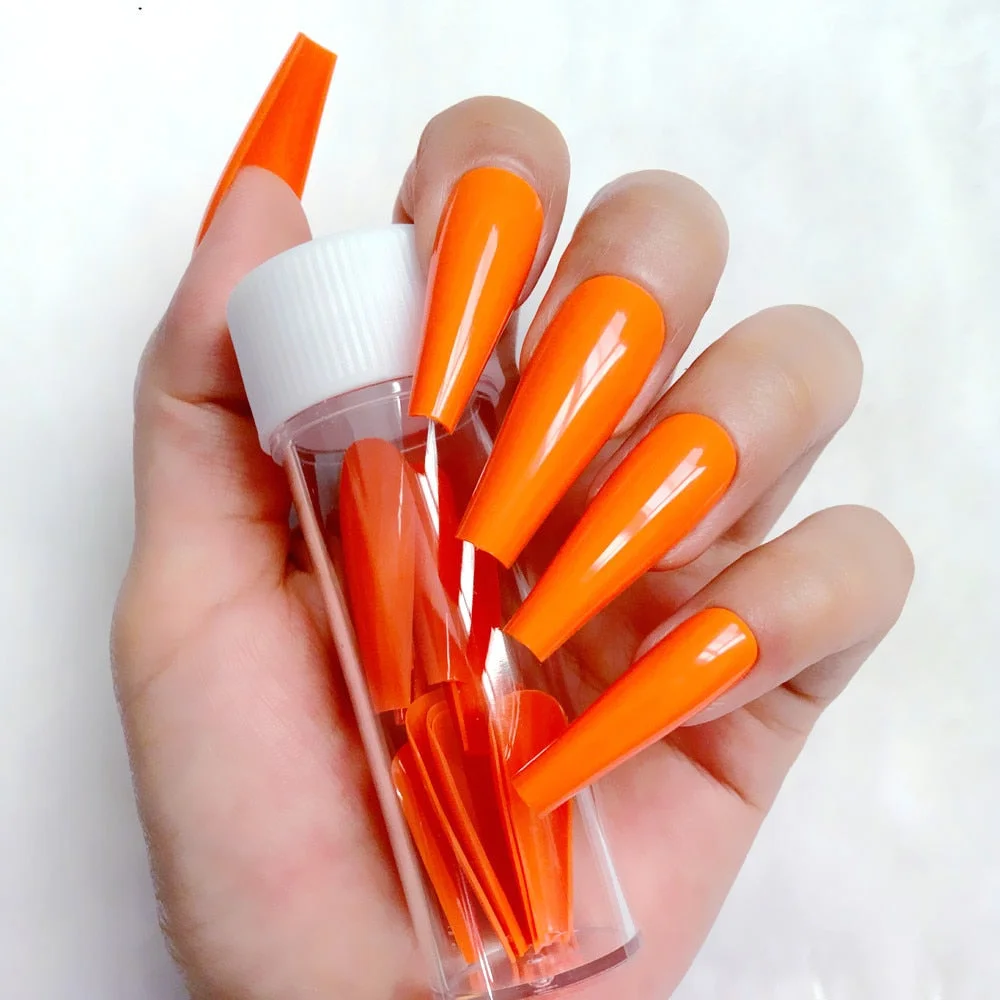 24Pcs Super Long Ballerina Coffin False Nails Glossy Light Pink Artificial Press On Nails Full Cover Fingernails Manicure Tool-Nail Inspo