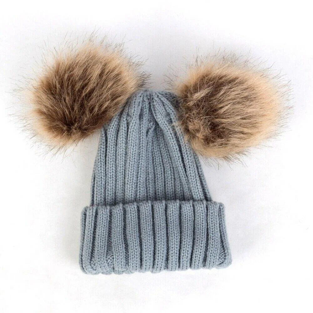 2020 Baby Stuff Accessories Toddler Kids Girl Boy Baby Infant Winter Warm Crochet Knit Hat Fur Balls Beanie Cap