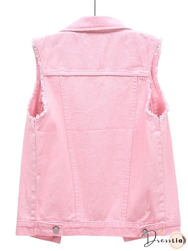 Women's Vest Denim Vest Outdoor Street Daily Spring Summer Regular Coat Regular Fit Breathable Streetwear Casual Jacket Sleeveless Solid Color Pocket White Black Purple