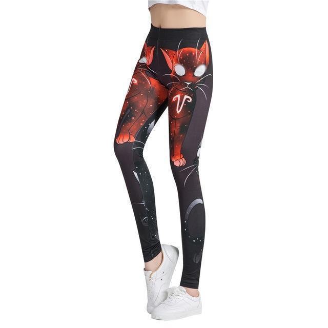 Fitness leggings - Red cat  - high waist-elleschic
