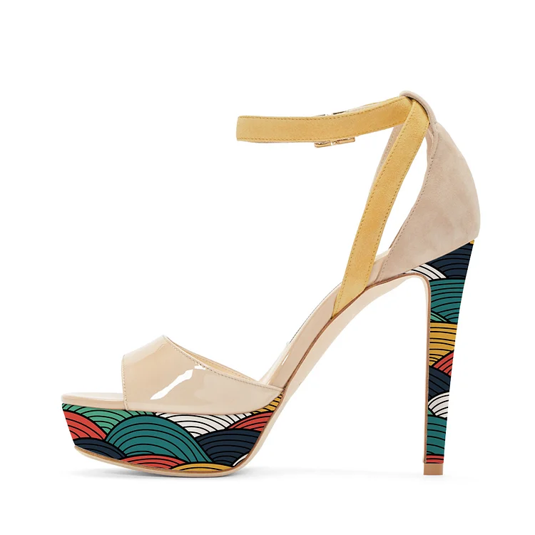 Nude Ankle Strap Sandals Stiletto Heels Colorful Platform High Heel Shoes |FSJ Shoes