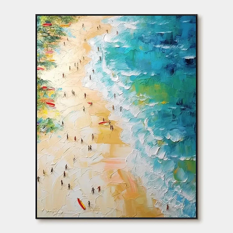 TROPICAL PARADISE: Vertical Impasto Beach Scene Oil Painting（Canvas painting）