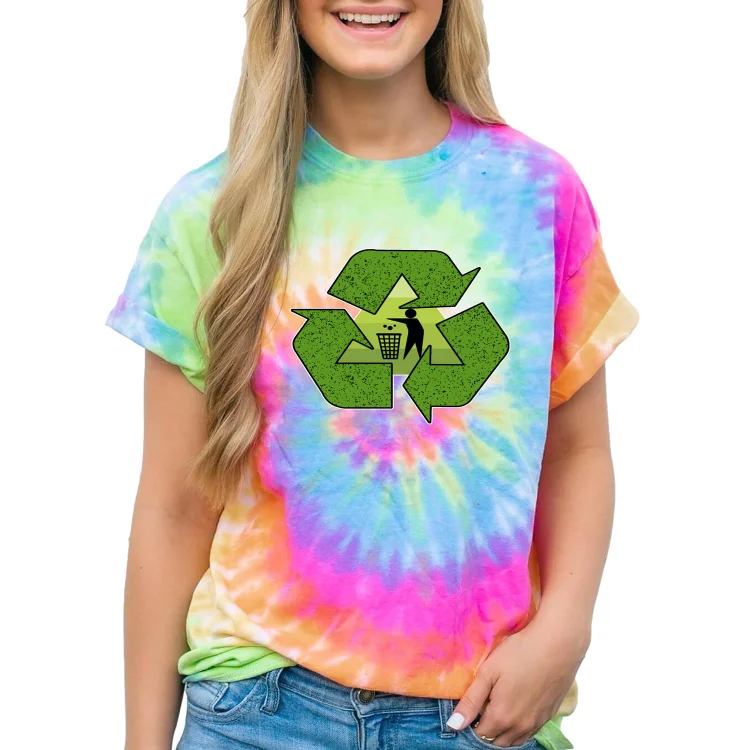 Women and Men Tie Dye Tee Circle Of Bin Recycle To Protect Our Planet T Shirt - Heather Prints Shirts