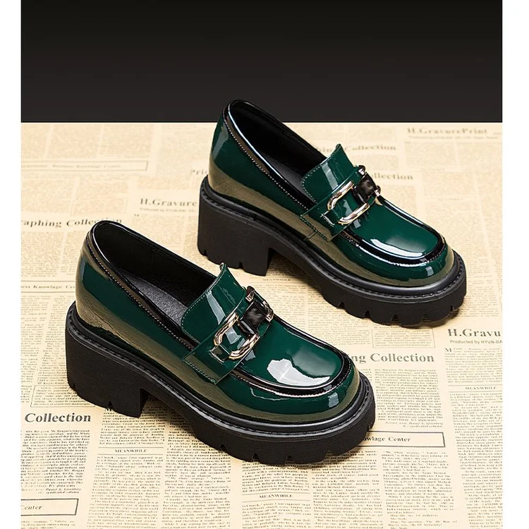 Churchf Leather Shoes Female British Wind 2025 Spring Autumn New Autumn Black Patent Leather Love Platform One Foot Pedal Single Shoes