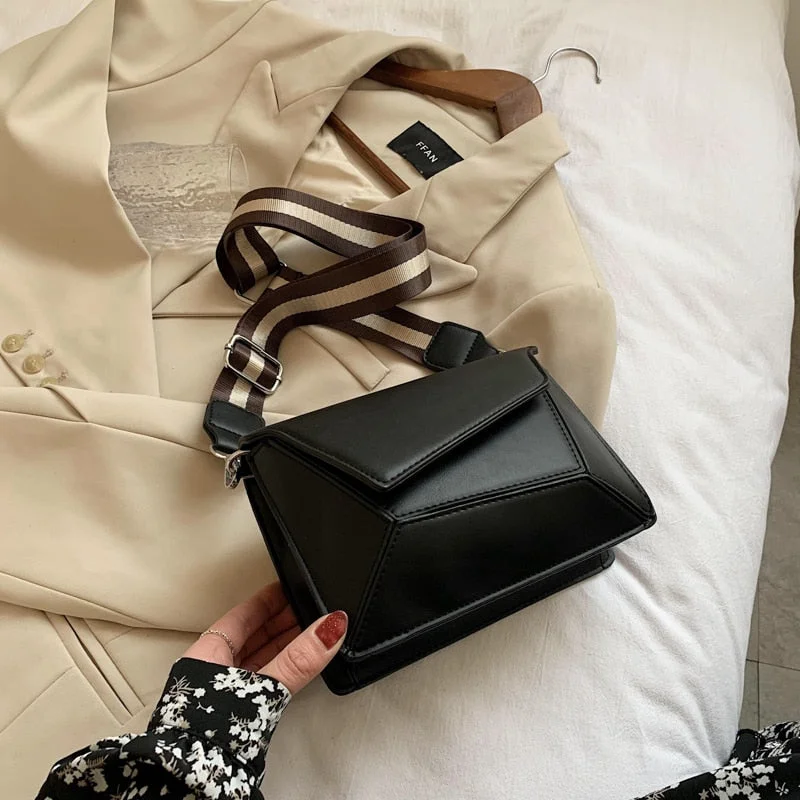 Splicing Square Crossbody bag 2021 New Quality Matte Leather Women's Designer Handbag Wide Shoulder strap Shoulder Messenger Bag