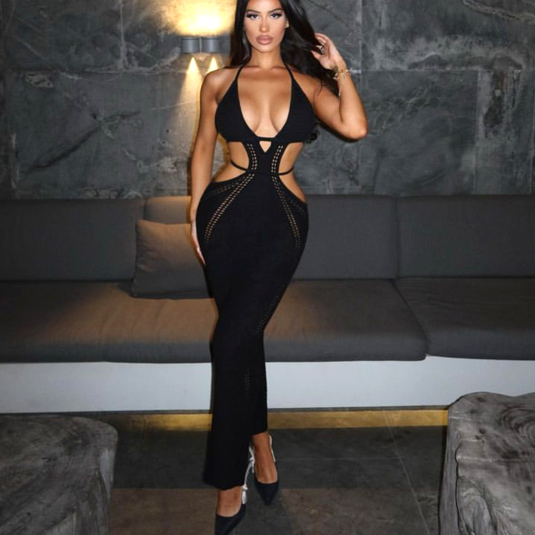 Ootddress Female Knit Lace-Up Maxi dress Backless Slim Fashion Beach Outfits Y2k Dress Hollow Out Bandage Knitwear Party Women Dress
