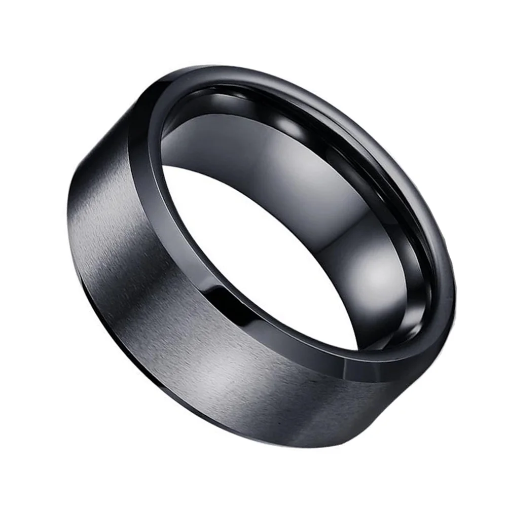 6MM 8MM Black Brushed Tungsten Carbide Rings Bevel Edge Polished For Couple Comfort Fit