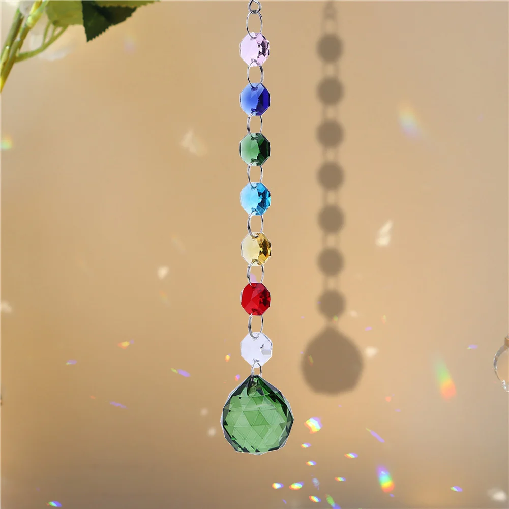 Hanging Crystal Ball Rainbow Prism Light Catcher Wind Chimes Decor (Green)