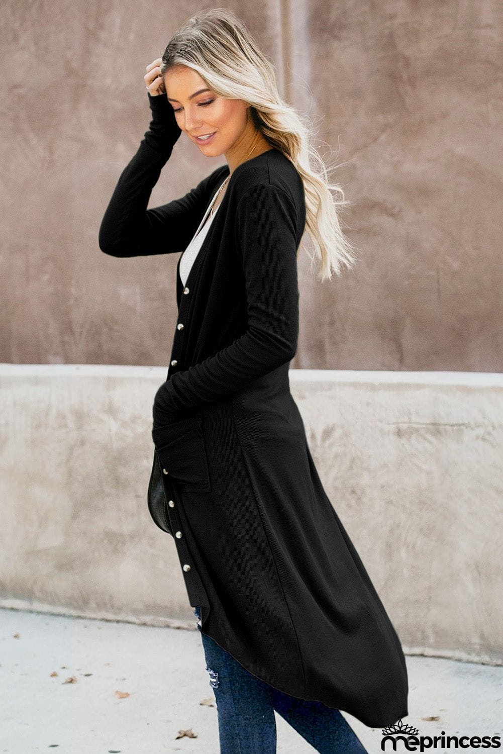 Selected Button Pocketed High Low Cardigan