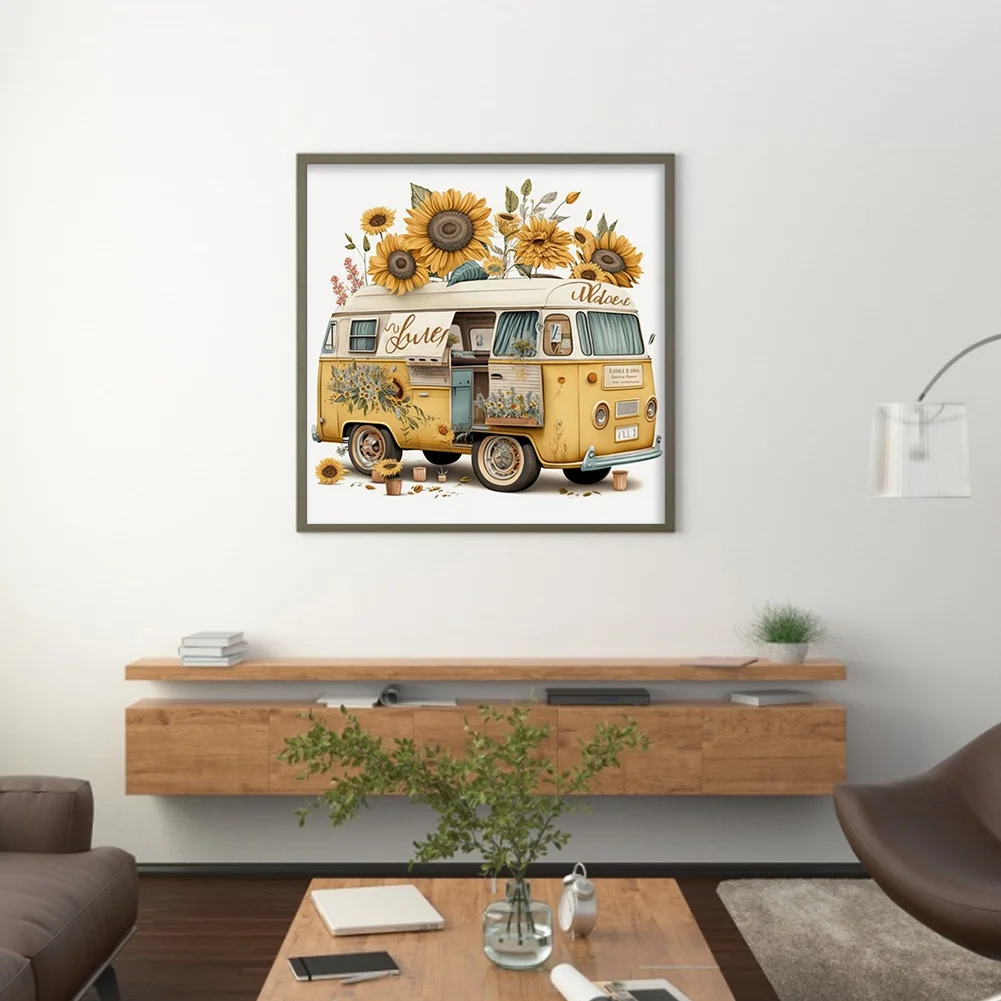 Full Round Diamond Painting 30*30cm - Sunflower Bus