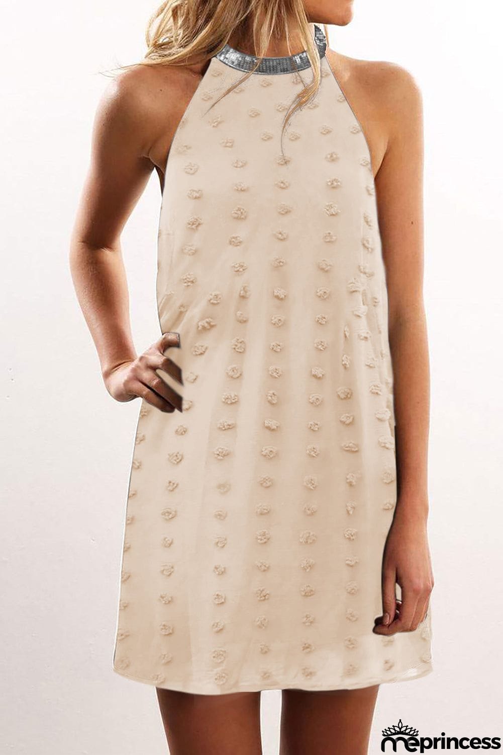 Pompom Mock Neck Sleeveless Shift Mini Dress