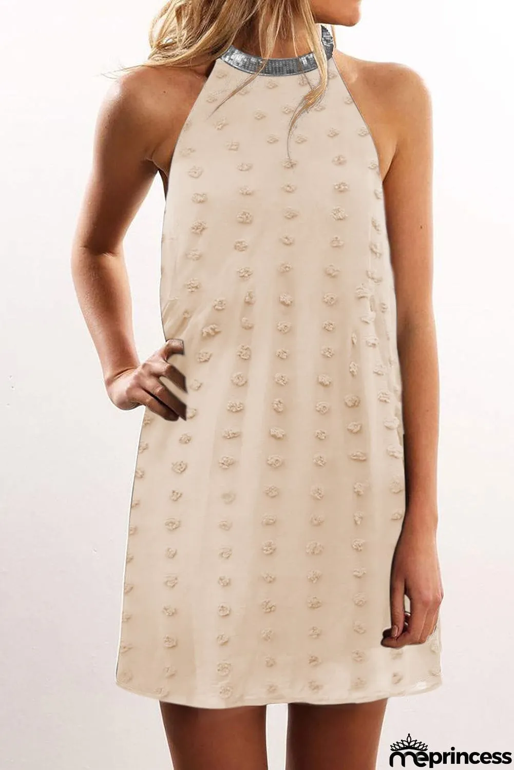 Pompom Mock Neck Sleeveless Shift Mini Dress