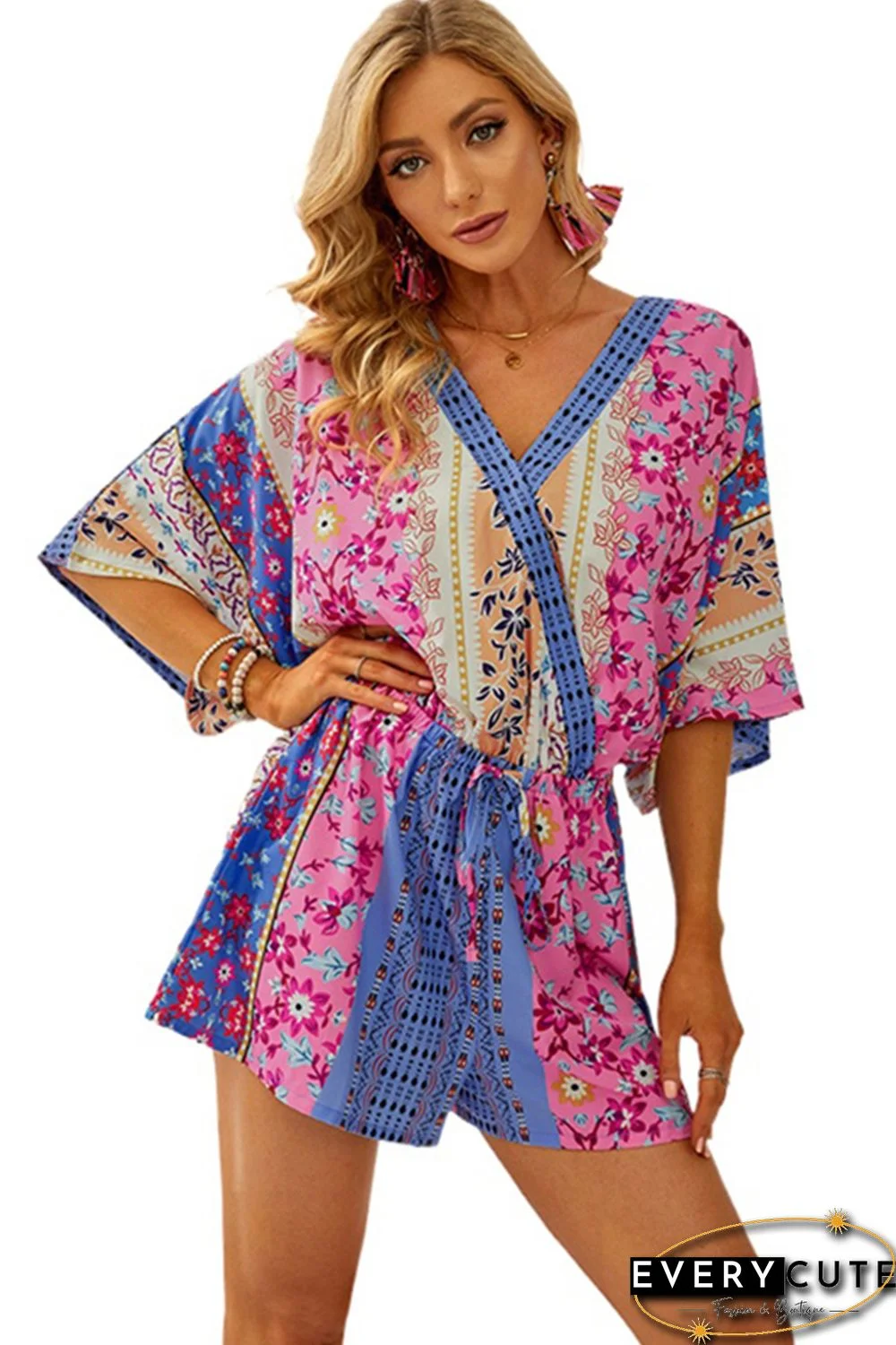 Floral Mix Kimono Sleeve Romper