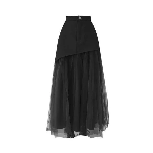 Temperament Black Patchwork Pleated Tulle Skirt