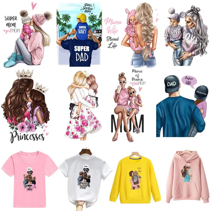 Mom&Baby Iron On Transfer For Woman Clothing DIY Washable Thermal Stickers On T-shirt Lovely Design Appliqued Patches On Clothes