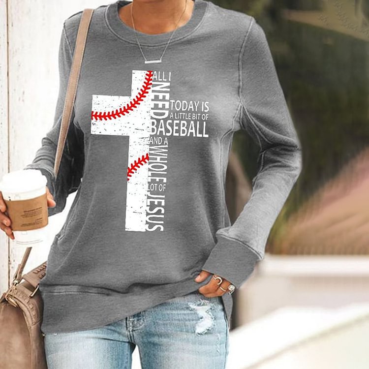 Comstylish Women's All I Need Is Baseball And A Whole Lot Of Jesus Cross Print Sweatshirt