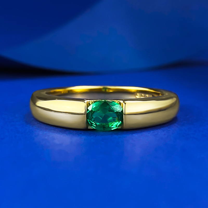 MIKAMU S925 Silver Gold-Plated 4*5mm Green Diamond Ring - Elegant and Radiant Women's Band