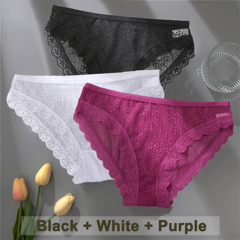 Billionm Women Sexy Lace Panties Solid Color Perspestive Underwear Briefs Low Waist Underpants Female Breathable Intimates Lingerie