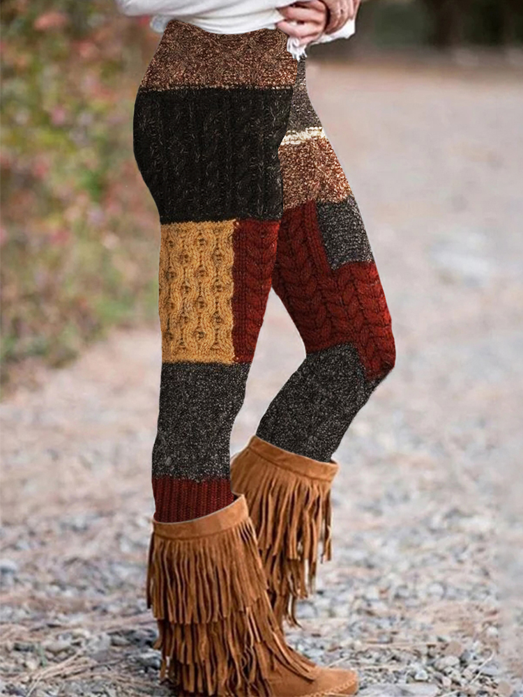 Vintage Knitted Patchwork Comfy Leggings wearshes