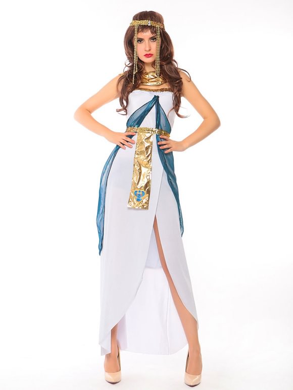 Halloween Costume Egyptian Queen Cleopatra Women Patchwork White Dress Novameme