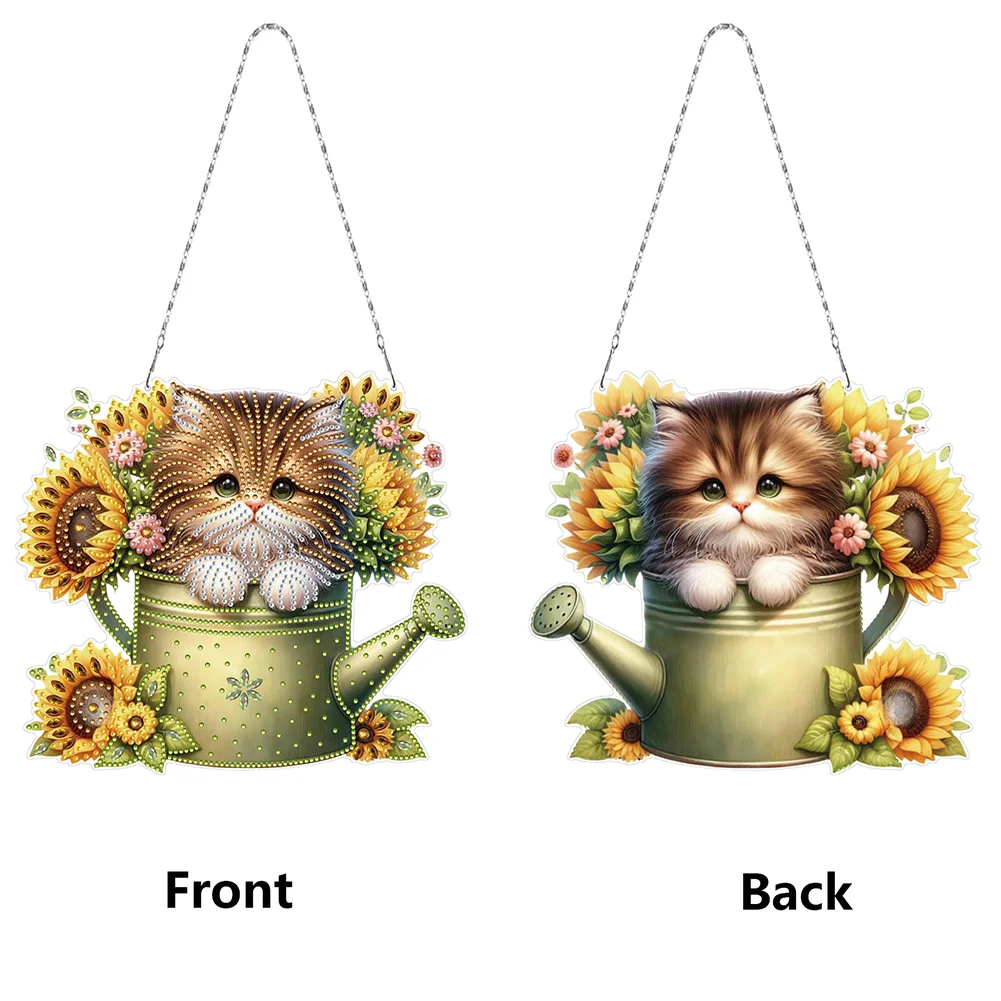 2D Flat DIY Diamond Art Pendant Window Hanging Art for Home Decor (Kettle Cat)