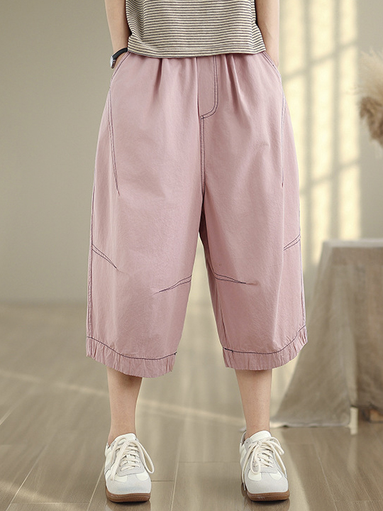 Line Trin Side Pocket Solid Color Loose Wide Leg Pants