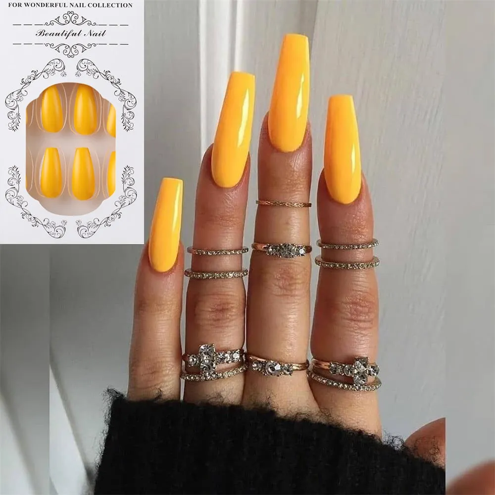 24Pcs/Set European Long Coffin Fake Nails Pre-design Black Red Gradient Ballerina Artificial Nail Art Tips False Nails with Glue-Nail Inspo