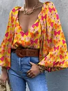 Floral Printed Long Sleeves Blouses&Shirts Tops