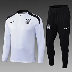 2025/2026 Corinthians Paulista Half-Pull Training Suit White Football Shirt 1:1 Thai Quality Set