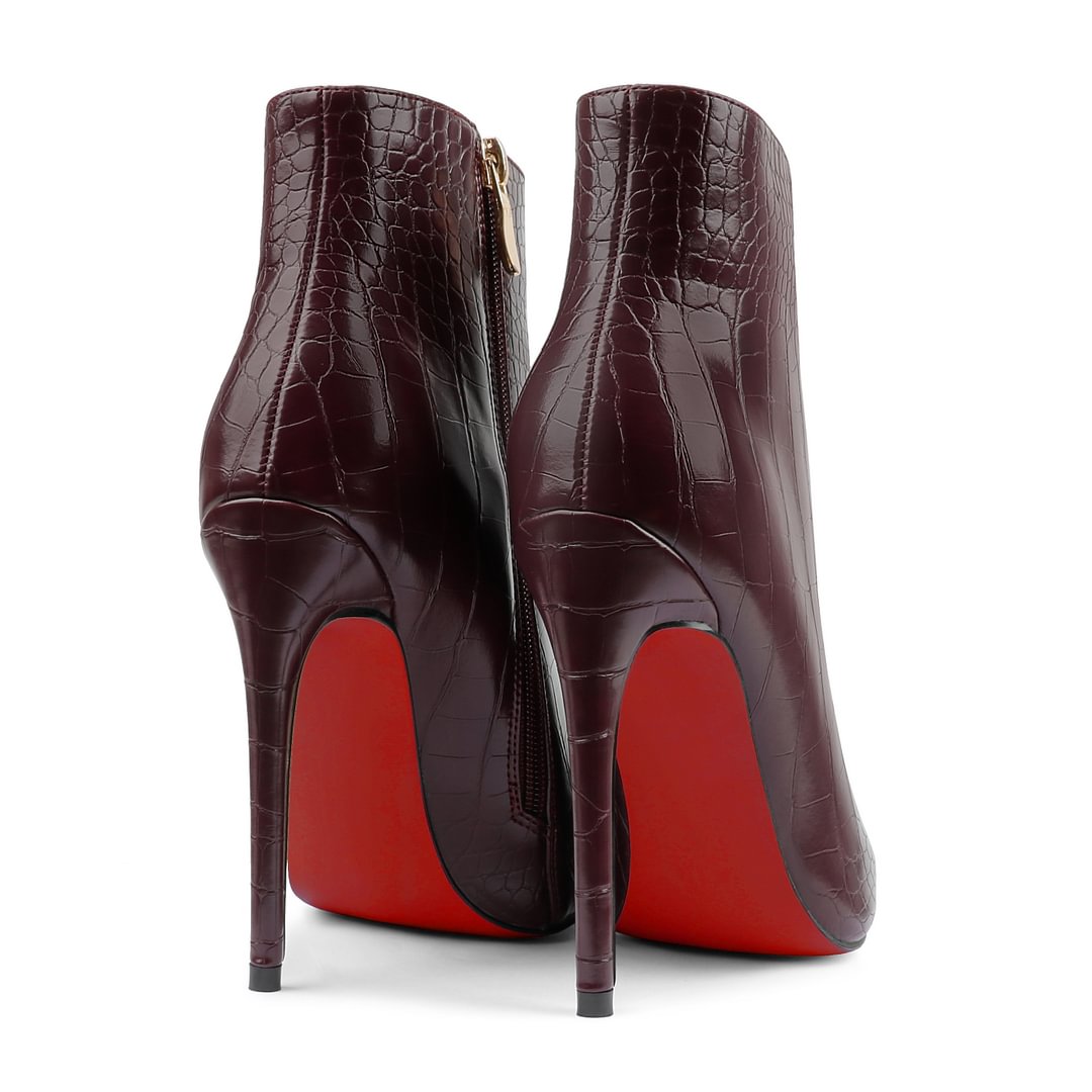 120mm Women's Ankle Boots Closed Pointed Toe Red Bottom Shoes Stilettos Autumn Dress Booties-MERUMOTE