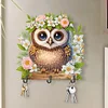 (US Only)Wooden Special Shape Owl 3 Hooks Diamond Painting Hook Rail for Wall Cabinet