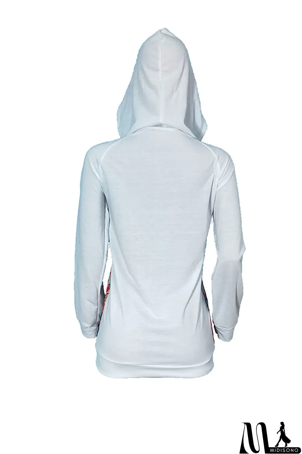MidiSono - White hooded Print Cotton Blend Long Sleeve Sweats & Hoodies