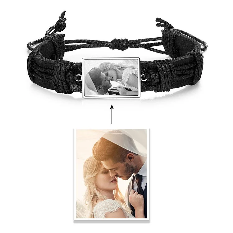 Pulsera ajustable de cuero con 1 foto personalizada