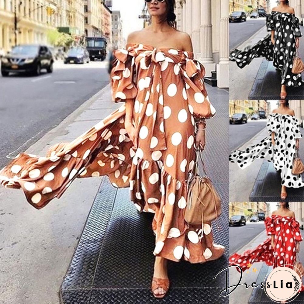 Women's Off-shoulder Polka Dot Summer Casual Boho Holiday Maxi Dress