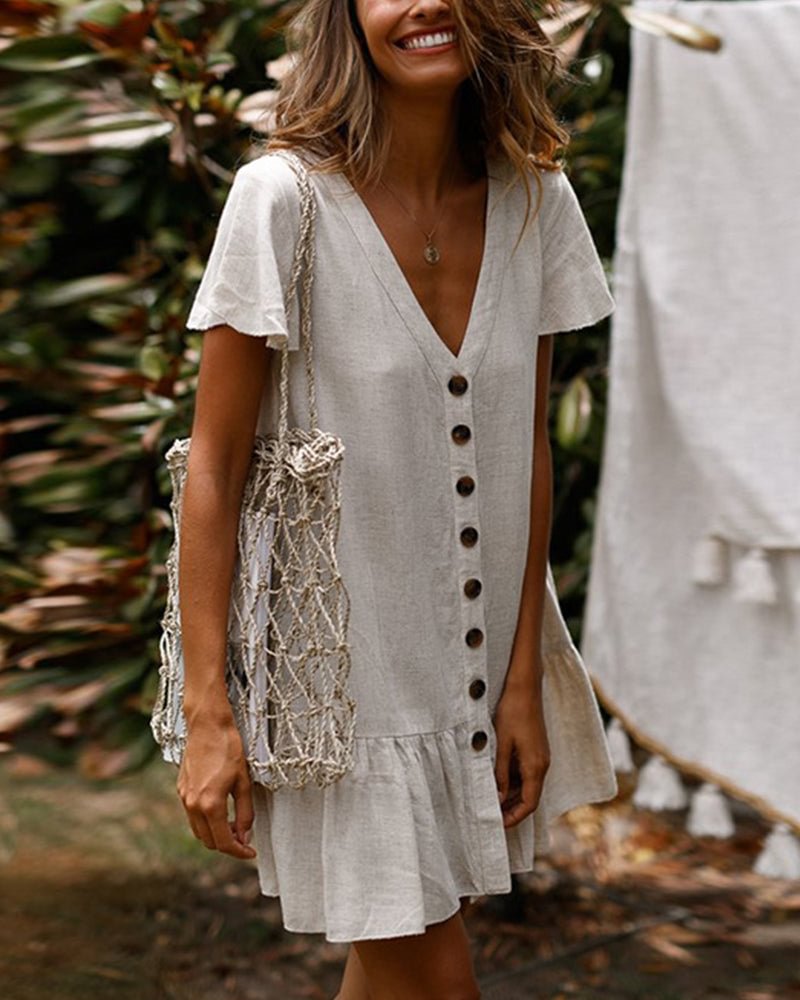 Single Breasted Cotton Linen Dress