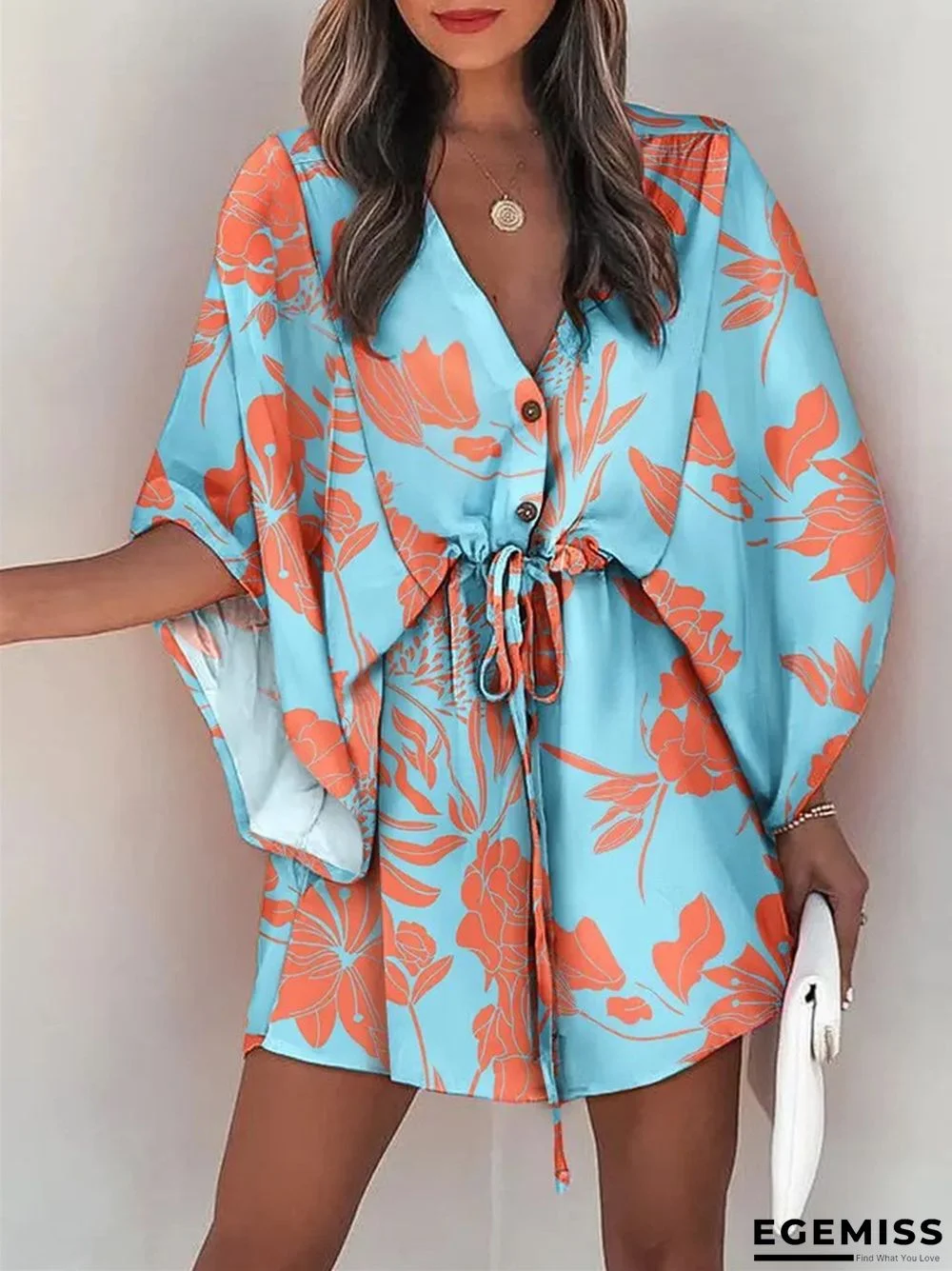 A-line V-neck Lace Up Casual Holiday Jumpsuit Skirt | EGEMISS