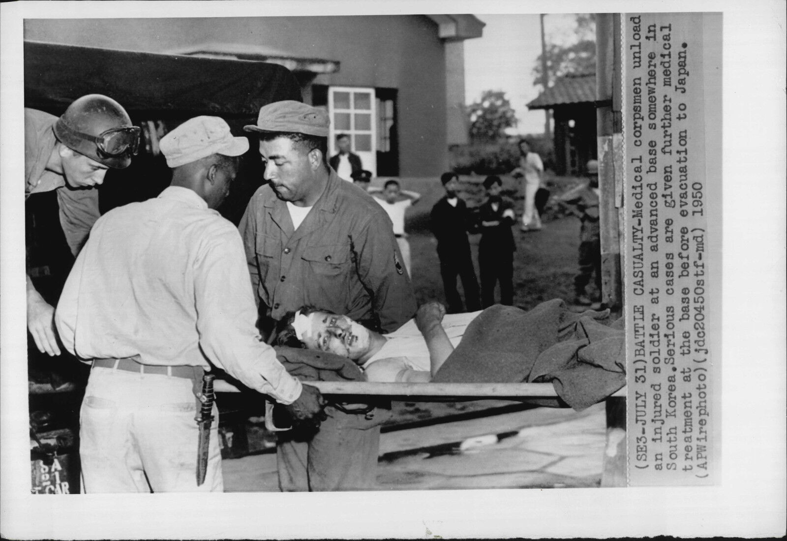 Evacuated Wounded Soldier Headed To Japan 1950 Korean War Press Photo Poster painting
