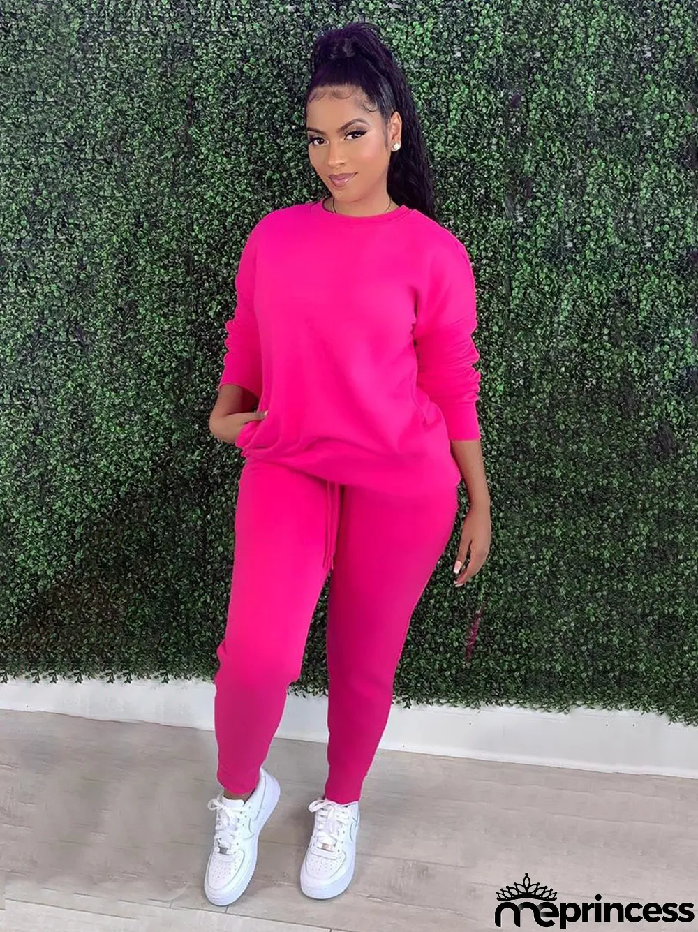 Plus Size Fashion Casual Sports Solid Color Sweatshirts Two Piece Set