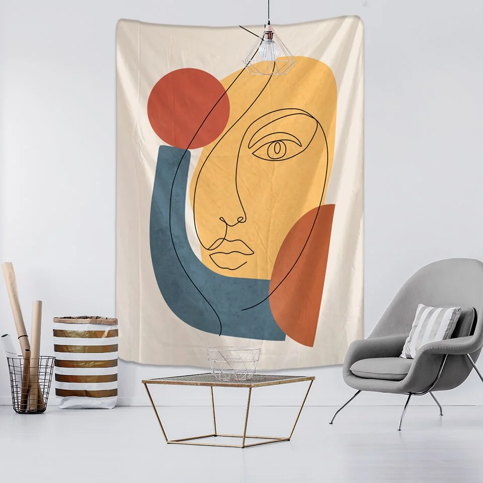 Simplicity Creative Line Illustration Tapestry Wall Hanging Boho Decor Hippie Psychedelic Printed Home Decoration Bedspread