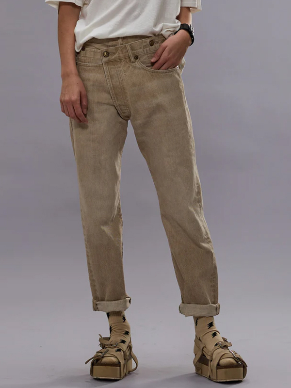 Solid Color Beveled Jeans Asymmetrical Waist Jeans hjn Shicloths