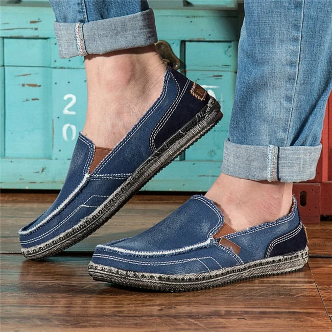 MIXIDELAI classic canvas shoes men 2020 lazy shoes blue grey green canvas moccasin men slip on loafers washed denim casual flats