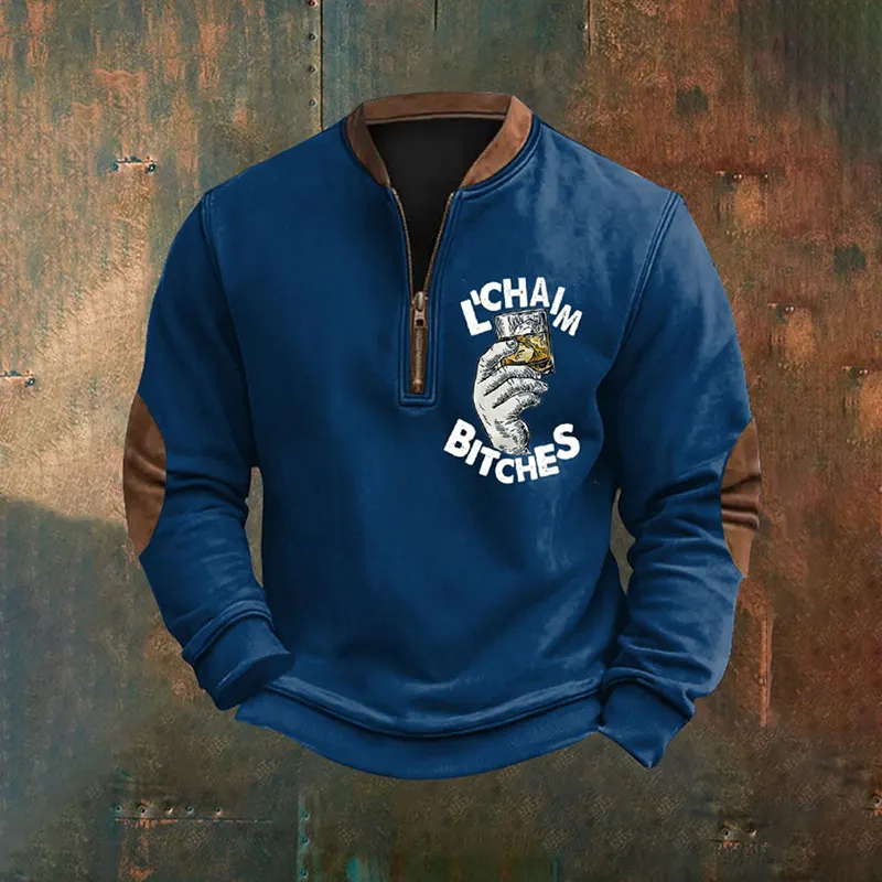 Men's Hanukkah Print Zip Casual Sweatshirt