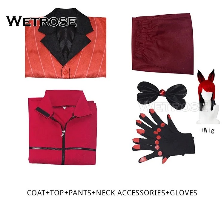 【Wetrose】 Alastor Cosplay Costume Hazbin Hotel Season 2 S2 Radio Demon Hell Smiling Devil Helluva Boss Red Suit Wig Halloween Cos