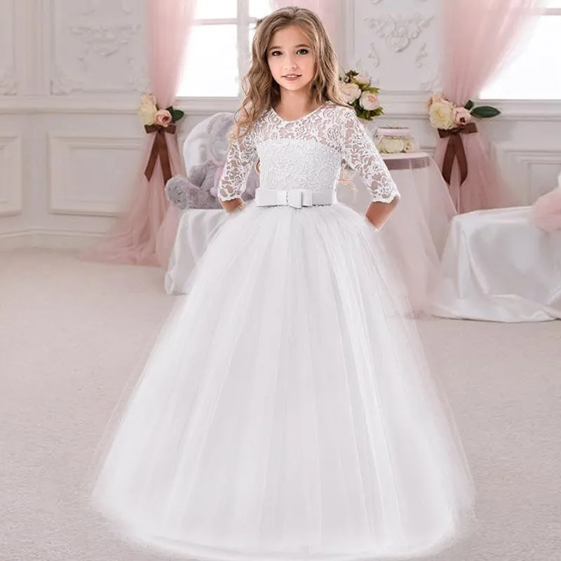 2021 Summer White Bridesmaid Girl Party Dress Wedding Dress Kids Dresses For Girls Children Clothing Princess Dress 10 12 Years