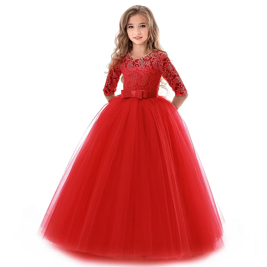 Girls Lace Dress For Wedding Embroidery Party Dresses Evening Christmas Girl Ball Gown Princess Costume Children Vestido 6 14Y