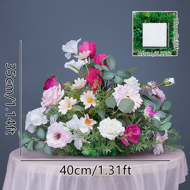 A8649 Pink White Lily Greenery Wedding Backdrop Floral Arrangement Table Centerpiece