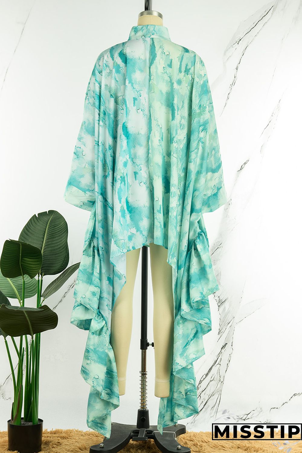 Grey Casual Street Print Patchwork Buckle Asymmetrical Turtleneck Plus Size Tops