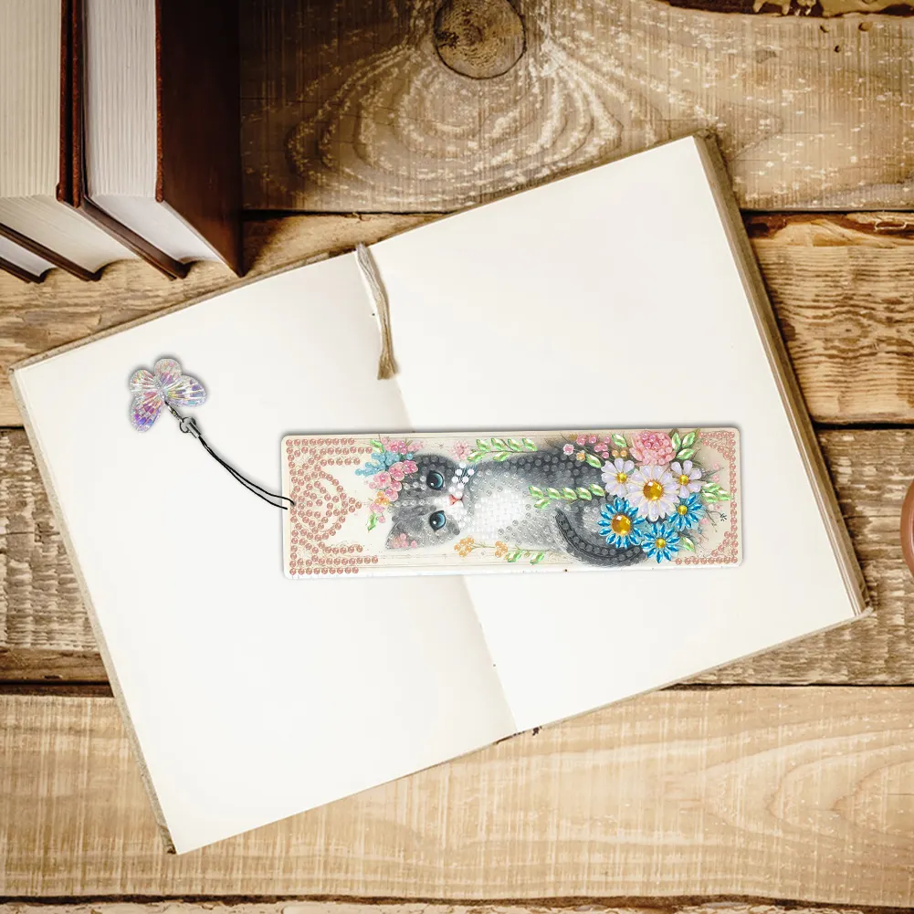 3Pcs Flower Cat DIY Special Shape Diamond Painting Bookmark for Book Lovers