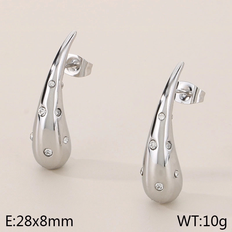 1 Pair Minimalist Water Droplets Solid Color Inlay 304 Stainless Steel Rhinestones 18K Gold Plated Ear Studs