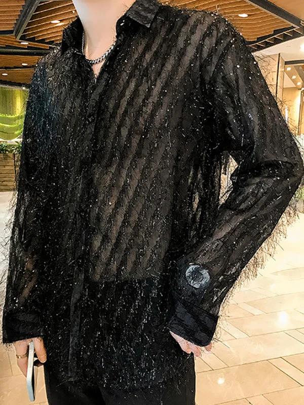 Aonga - Mens Striped Fringe See-through ShirtI aonga